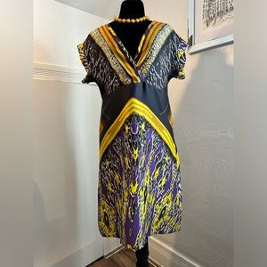 Kenar size M short sleeve, V neck, silk dress. Beautiful patchwork of patterns.